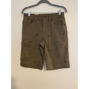 Prana Mens Shorts Slate Green 28” Waist Stretch Slim Fit Mountain Print NEW NWT